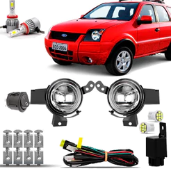Kit Farol Auxiliar Neblina Milha Farolete Completo Ecosport 2003 2004 2005 2006 2007 08 09 10 11 12 2013 + Super Led 6K