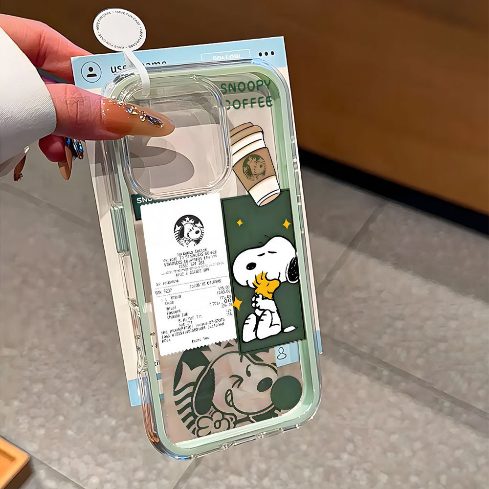 Snoopy Café 3 Em 1 Capinha Capa Para IPhone 13 11 12 1415 1617Air Pro Max Normal Transparente Acrílico Anti-Impacto Caso