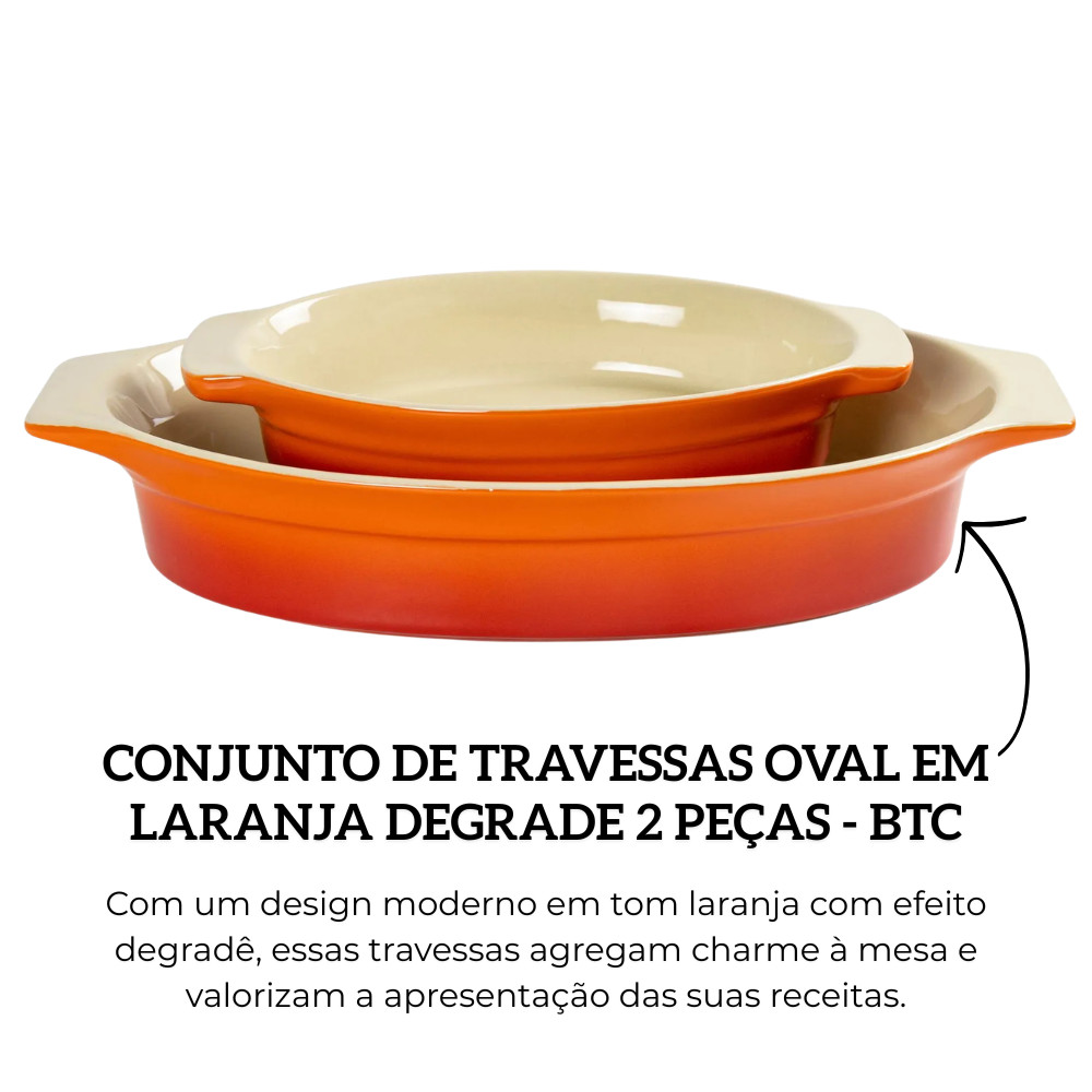 Conjunto de Travessas Oval em Laranja Degrade 2 Peças - BTC — imagem 2 de 2