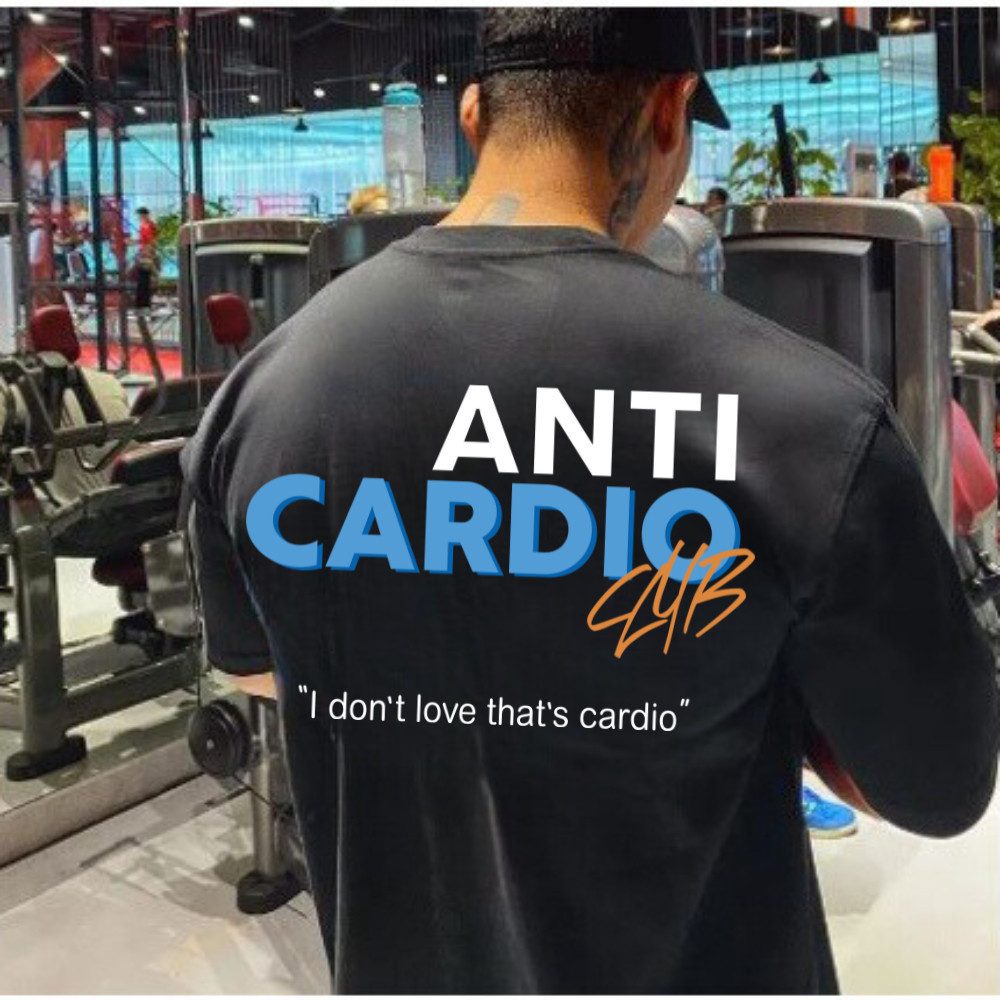 Camiseta Academia Masculina Moda Fitness Maromba Estampado ANTI CARDIO CLUB Oversized Grande Novo!