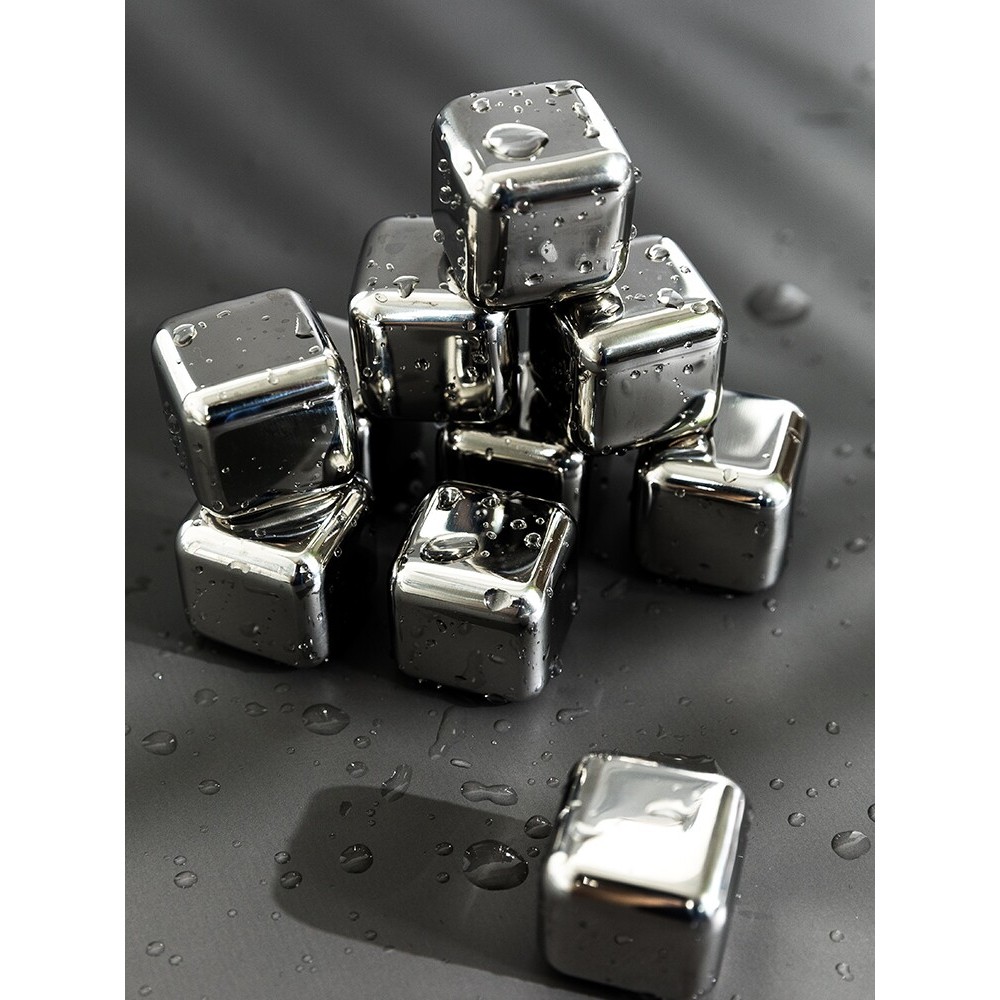 Cubos de gelo de aço inoxidável 304, cubos de gelo reutilizáveis, mais frio do que o coração anterior, não derrete, bebi