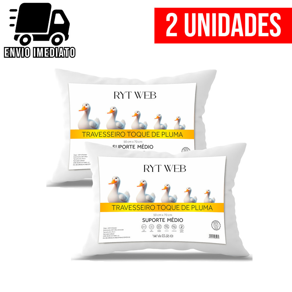 Kit 2 Travesseiro Pluma de Ganso Premium Macio Conforto Hotel Luxo Antialérgico