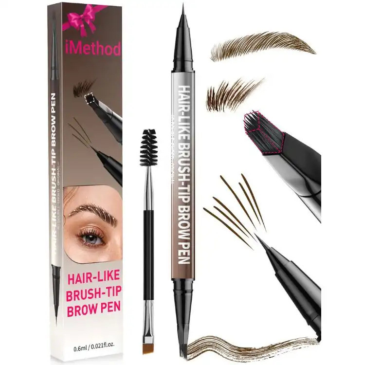 Caneta para Sobrancelhas iMethod 4D, Lápis de Sobrancelha 2 em 1 com Microblading à Prova d'Água e Pincel Delineador de