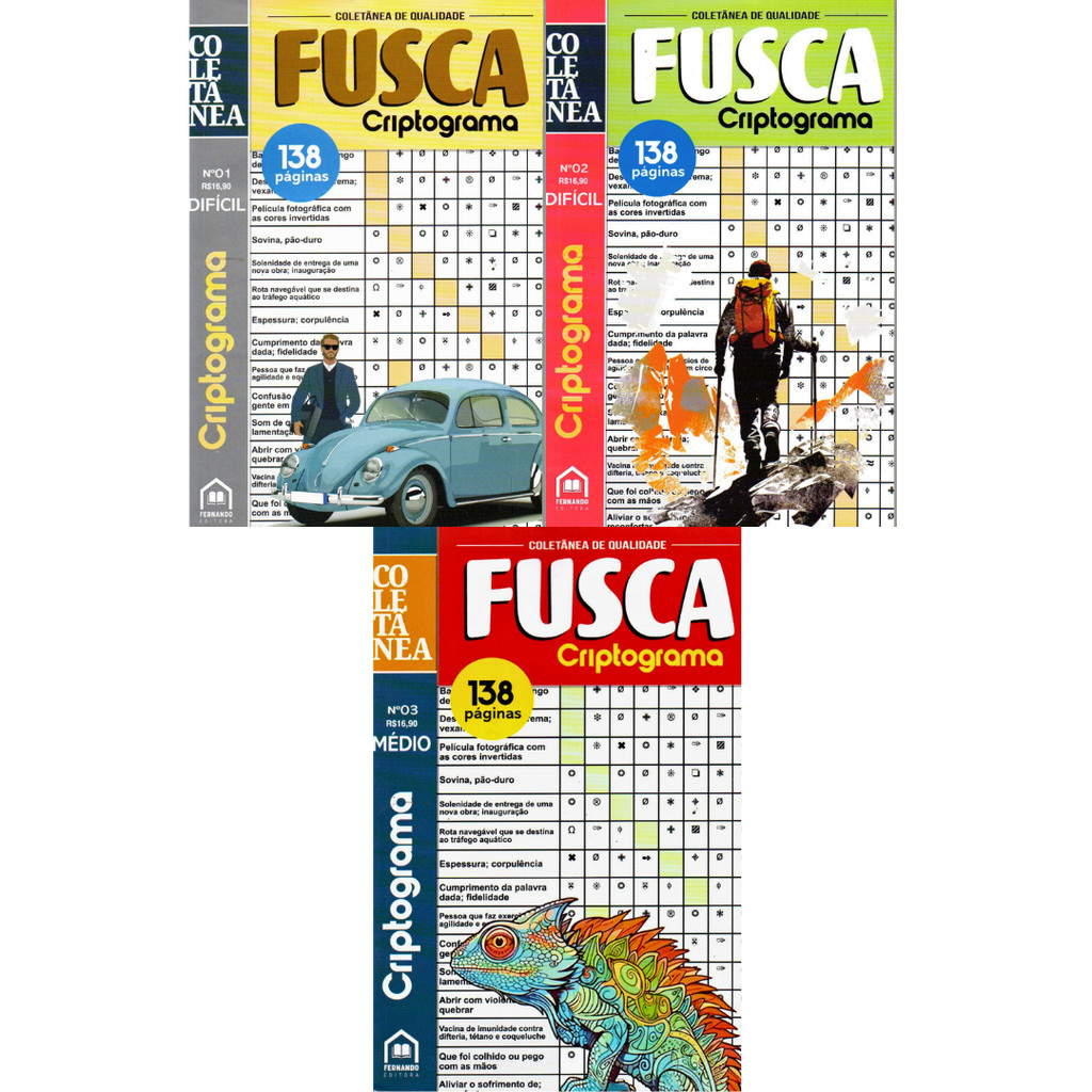 Kit 3 Coletânea Criptograma Fusca Médio 1, 2 e 3