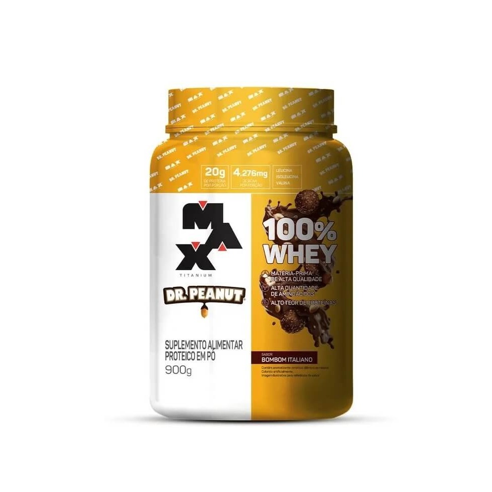 100% Whey Max Titanium x Dr. Peanut (900g) - Sabor: Bombom Italiano