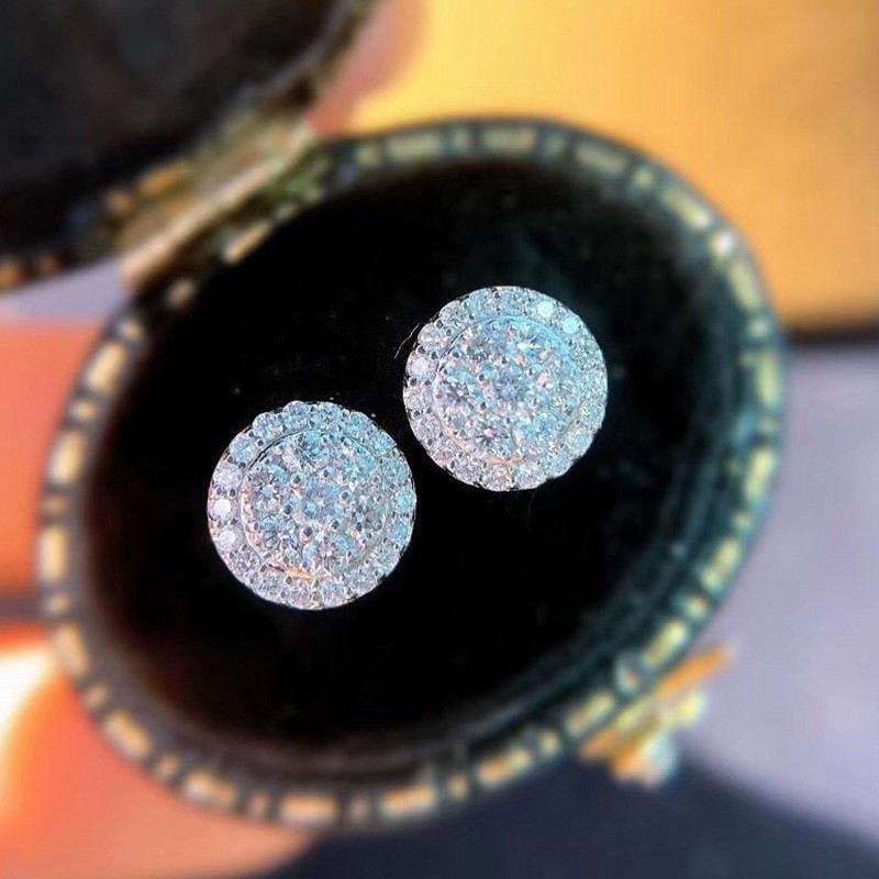 Taobao TikTok Brincos Estilo Vivo Requintado Cheio de Diamante Redondo Zircão Brincos Doces Femininos Brincos de Estudan