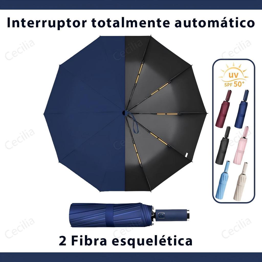 Guarda-Chuva Automático - Dupla Vareta Reforçada, Resistente ao Vento e Chuva, com Proteção UV