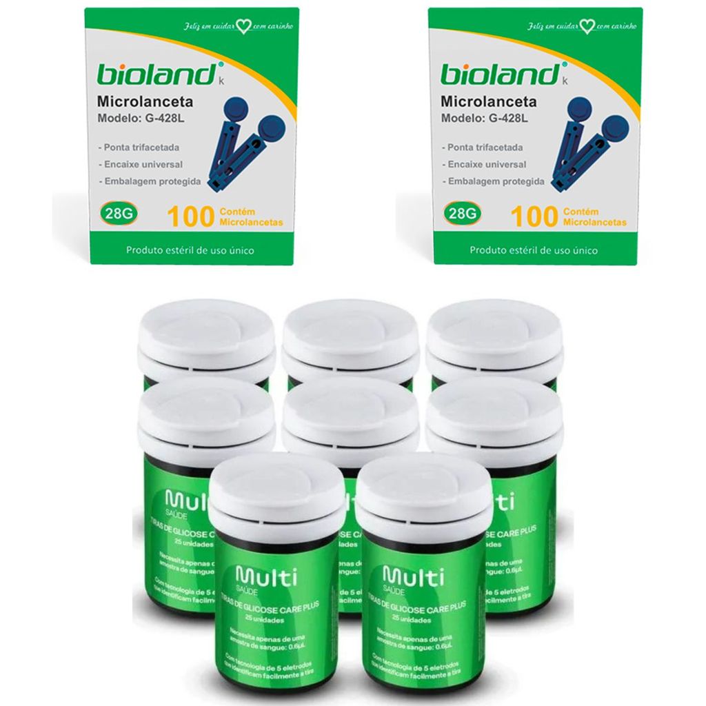 KIT 200 TIRAS DE GLICOSE GLICOCHECK + 200 MICROLANCETAS