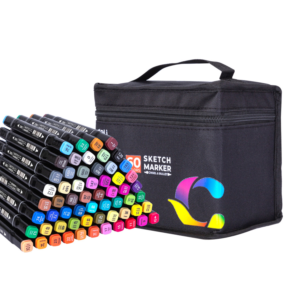 Kit Canetas Marker Deli de Dupla Ponta para Desenho e Ilustração com Estojo