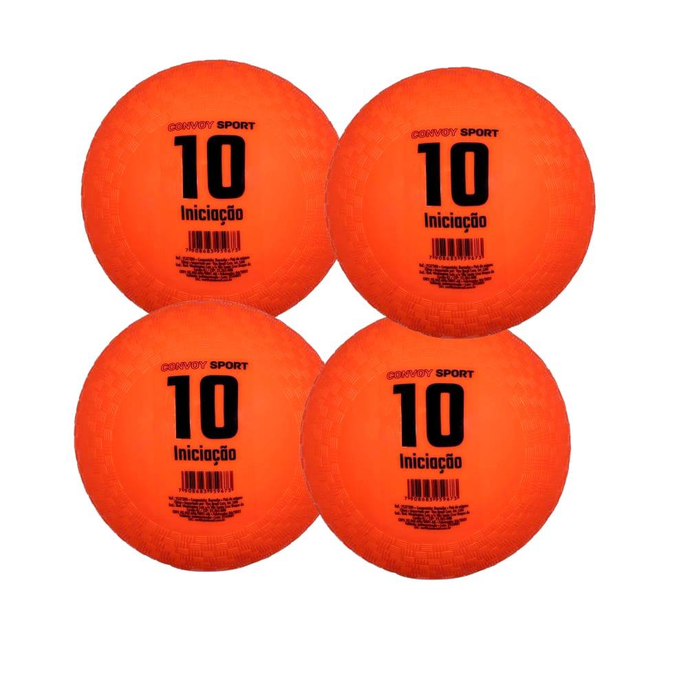 Kit 4 Bola Iniciação Borracha N10 Escolar Esportiva Laranja