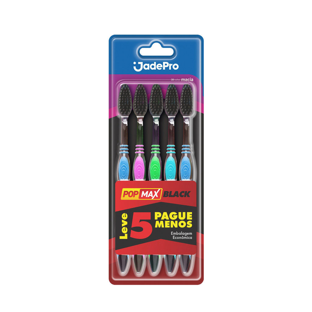 Escova de dente Jadepro Popmax Black Com 5 unidades