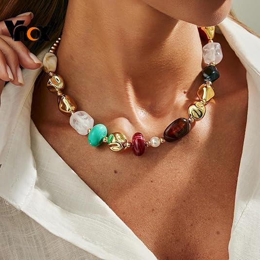 Vnox Robusto Acrílico Frisado Colar Para Mulheres Colorido Resina Acrílica Gargantilha Grandes Contas Redondas Jóias em Oferta na Shopee