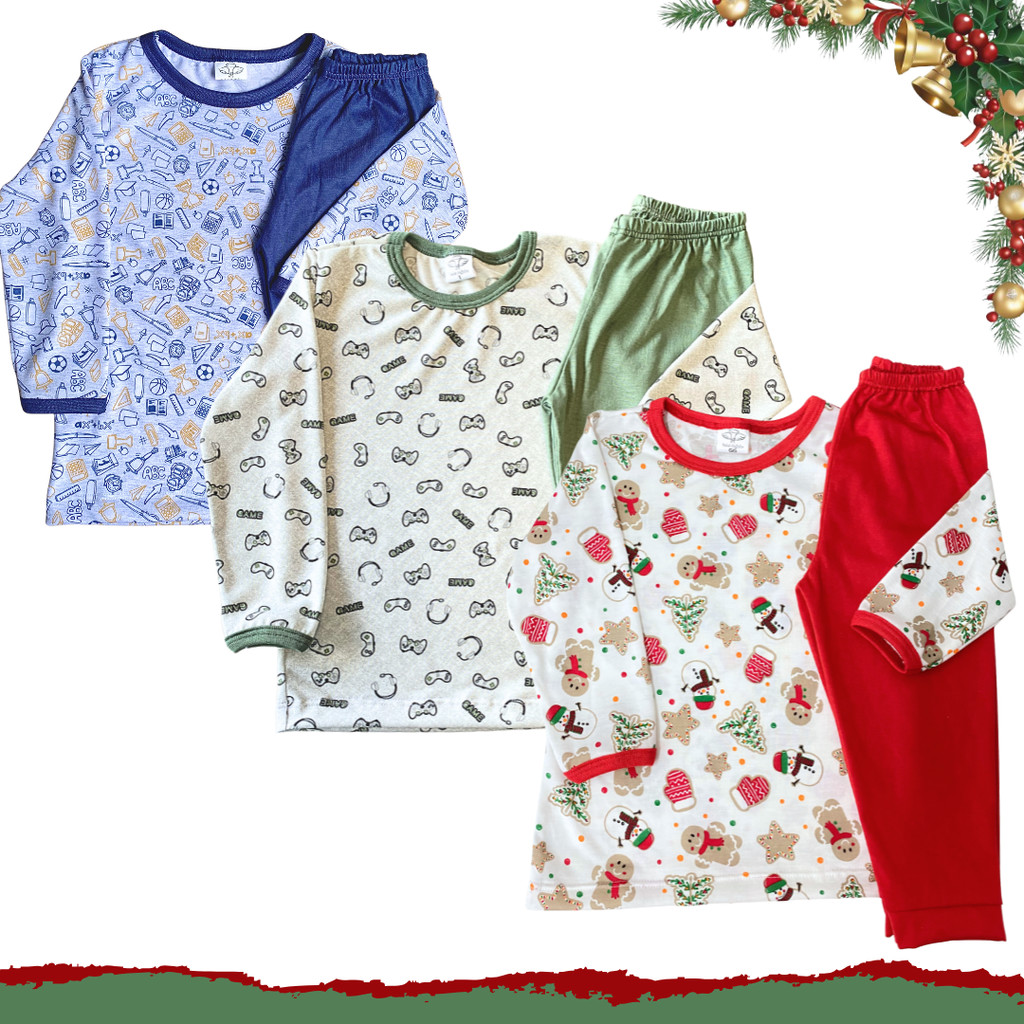 Conjunto Pijama Menino Bebe Manga Longa P ao 3 Anos Promoção (v1) em Oferta na Shopee