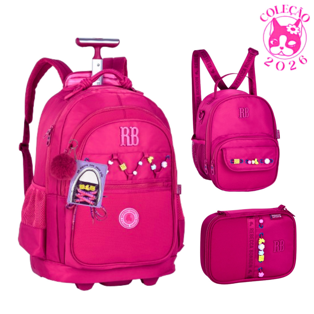 Kit Mochila de Rodinhas Com par de Cadarços,Estojo e Lancheira Rebecca Bonbon Beaded Fun em Oferta na Shopee