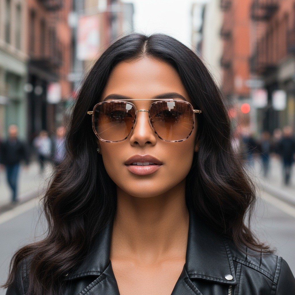 Óculos De Sol Femininos Unissex Moda Ponte Dupla Quadrada De Metal Com Armação Grande