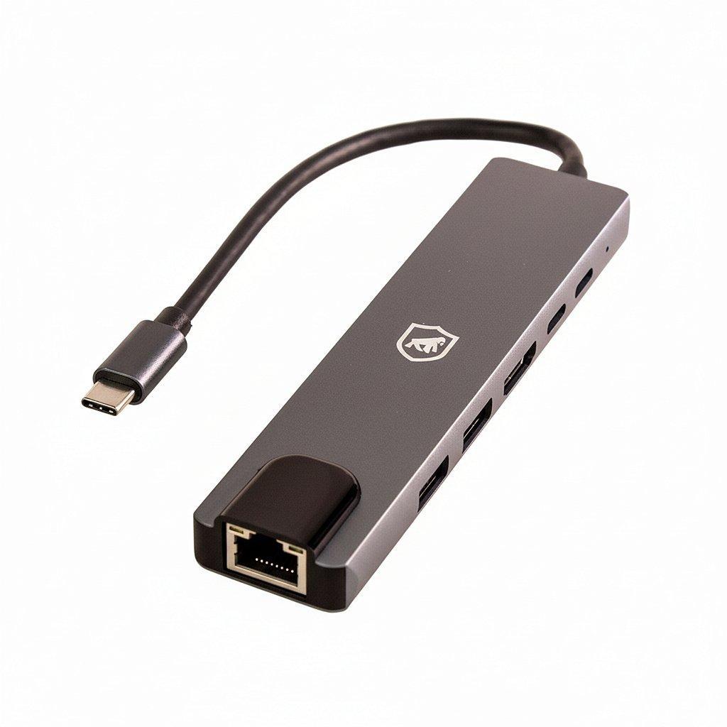 Gshield Adaptador Sinetic Hub 6 em 1 USB-C com Porta de Rede Ethernet RJ45, 2x Tipo-C PD, 2x USB-A, Saída HDMI 4K, Prata
