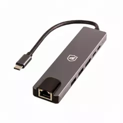 Gshield Adaptador Sinetic Hub 6 em 1 USB-C com Porta de Rede Ethernet RJ45, 2x Tipo-C PD, 2x USB-A, Saída HDMI 4K, Prata