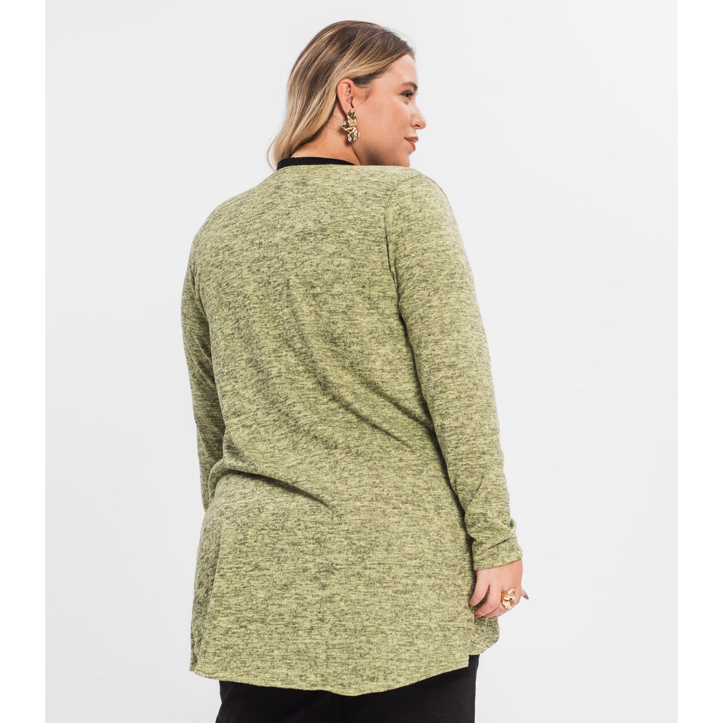 Detalhes do Cardigan Feminino Plus Alongado Infinita Cor Amarelo