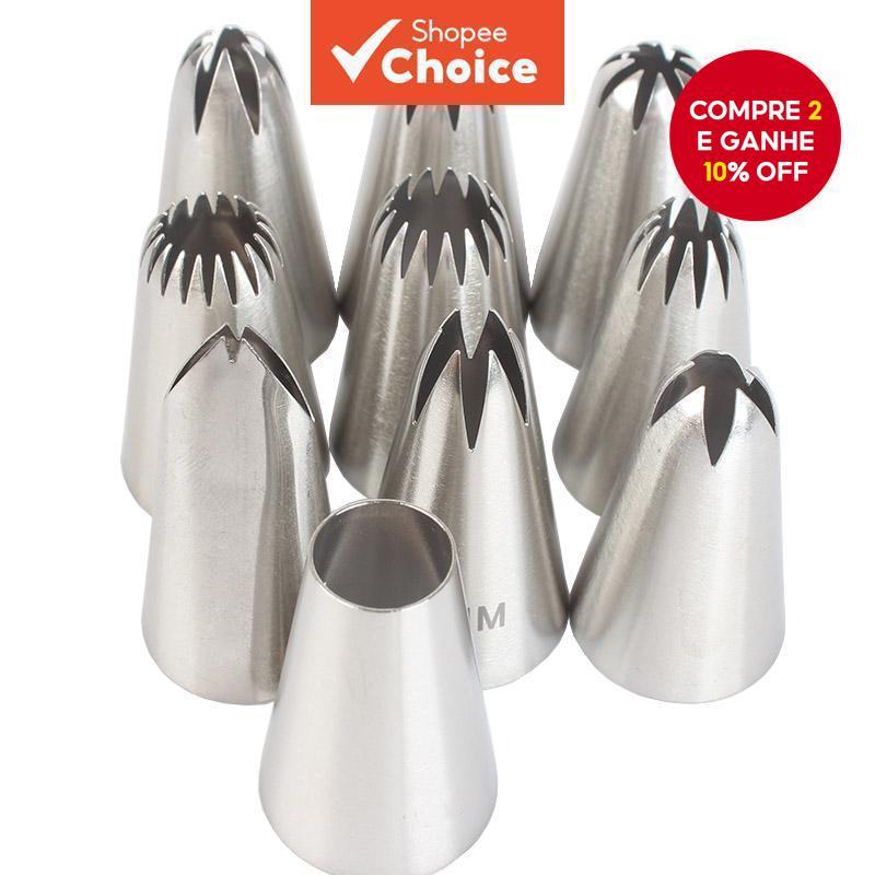 Bocal De Decoração De Tamanho Médio Conjunto De 10 Peças Combinação Ferramentas Cozimento De Aço Inoxidável 6 Dentes 8 R em Oferta na Shopee