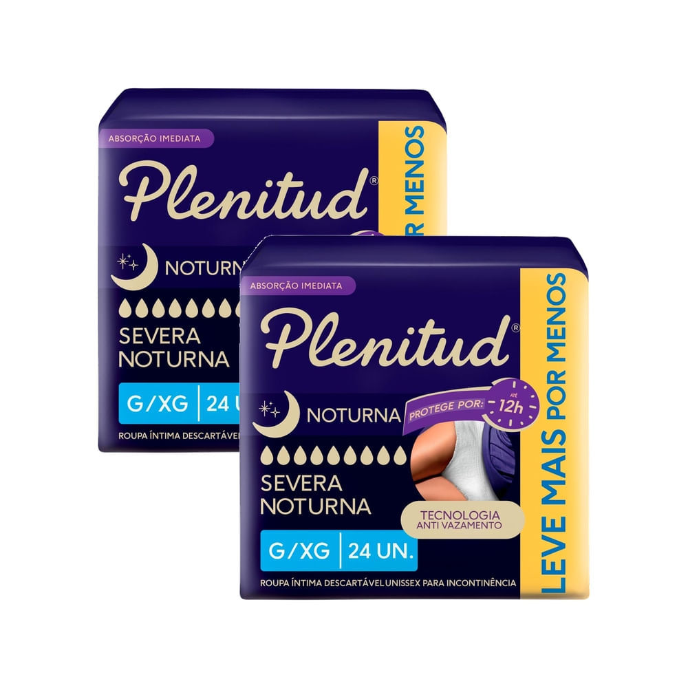 Kit 2 Roupa Íntima Plenitud Noturna Unissex Tamanho G/XG 24 Unidades Descartável Leve Mais Por Menos