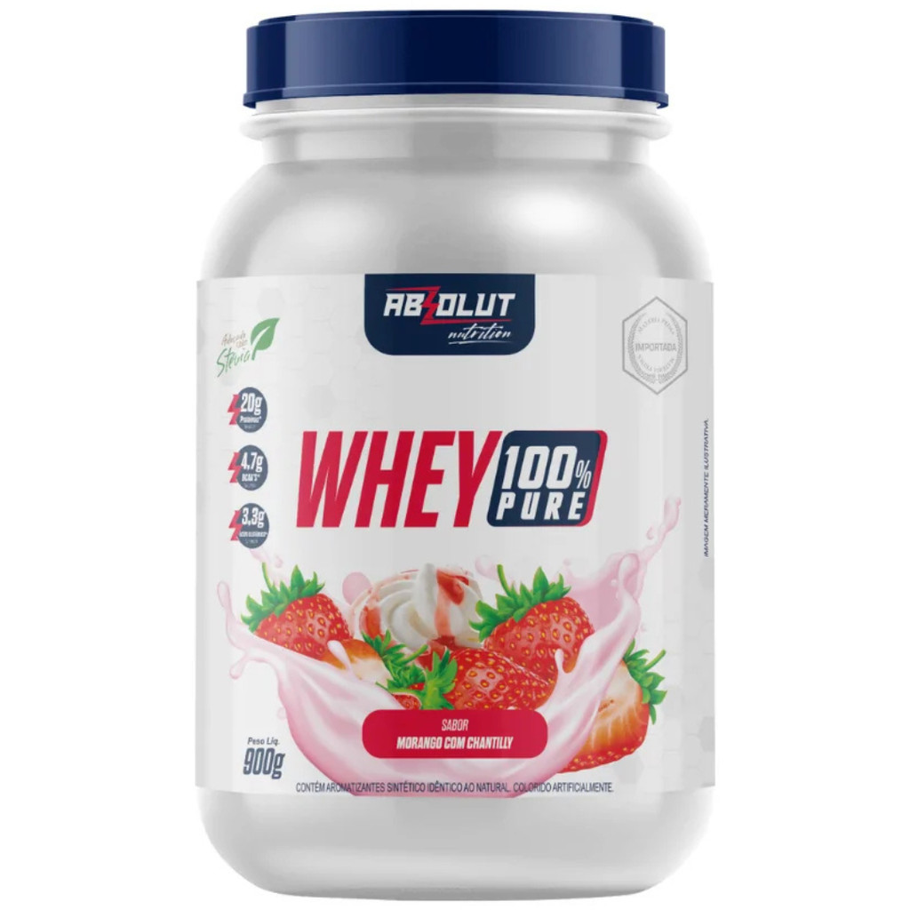 Whey Protein 100% Pure 900G Pote Morango - Absolut
