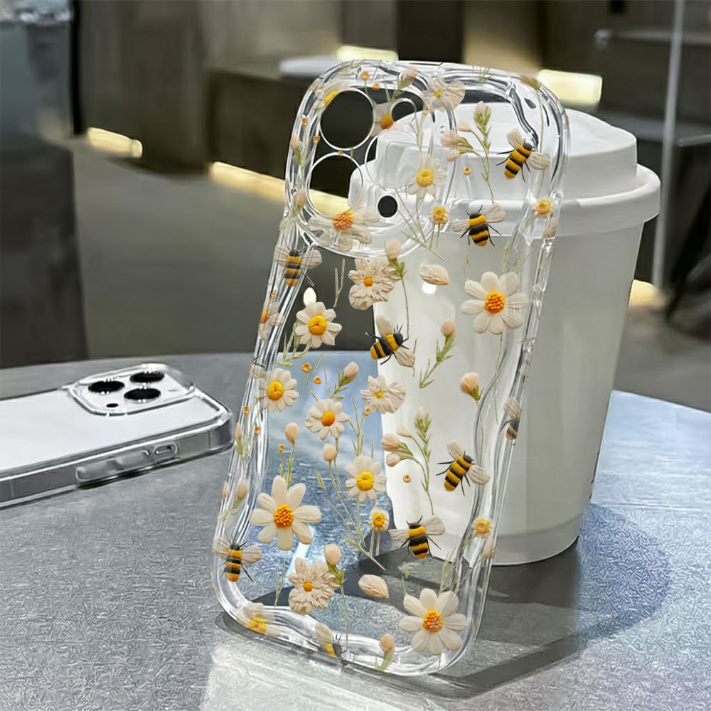 Capa Capinha Para iPhone 17 Ar 16 15 14 Plus 13 12 11 Pro Max XR Silicone Transparente Flor Cheia Abelha em Oferta na Shopee