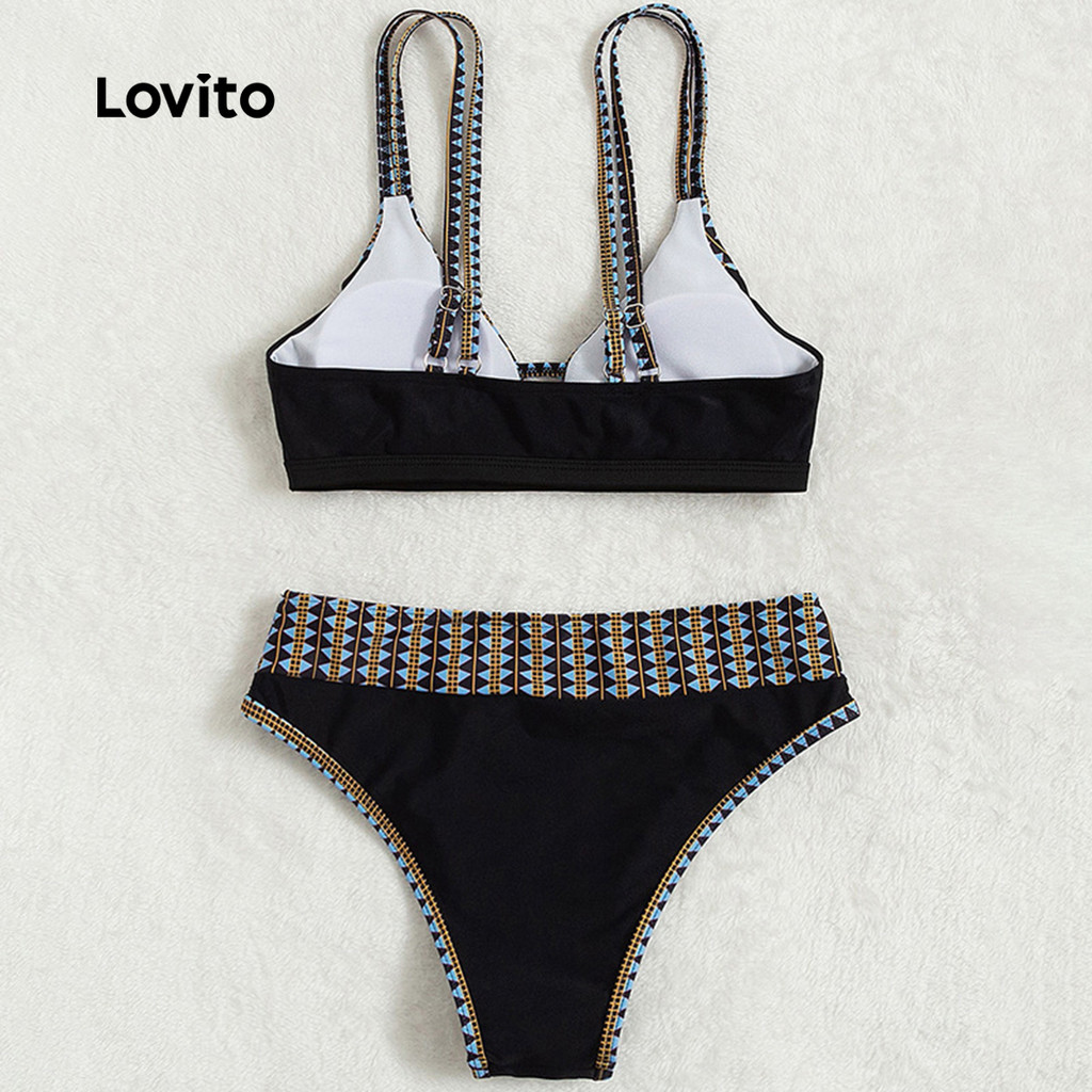 Detalhes do Lovito Conjuntos de Biquíni Sexy com Amarração em Contraste para Primavera/verão para Mulheres LNE126X013