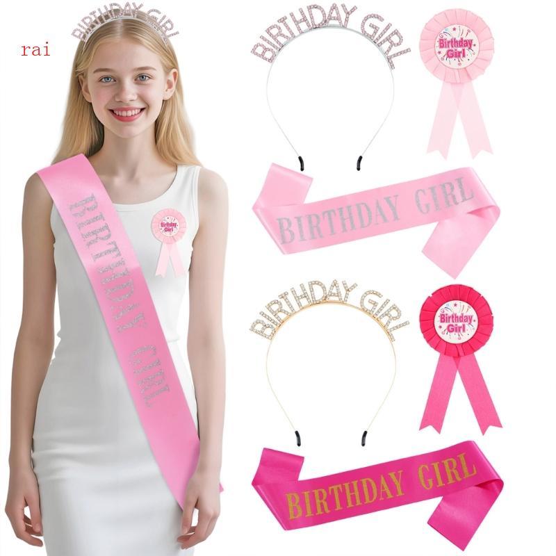 rai 3 Peças Acessórios Para Comemoração Aniversário Strass Faixa Alfinete Decorativo Festa