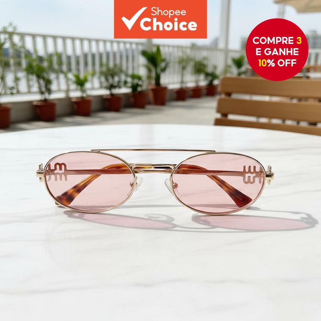 Design de ponte dupla, armação metálica, óculos de sol ovais com proteção UV400. em Oferta na Shopee