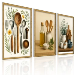 Kit 3 Quadros Decorativos Utensílios Cozinha Gourmet Moderno Sala Jantar Parede Exclusivo Grande