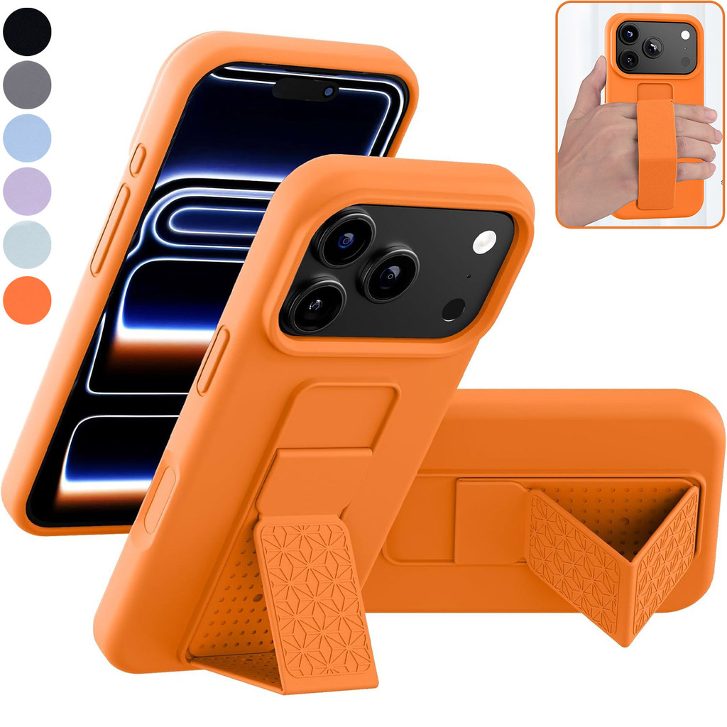 Capa De Suporte De Silicone Compatível Com iPhone 17 16 15 14 Plus 13 Pro Max , Vertical E Horizontal Alça De Mão Metal