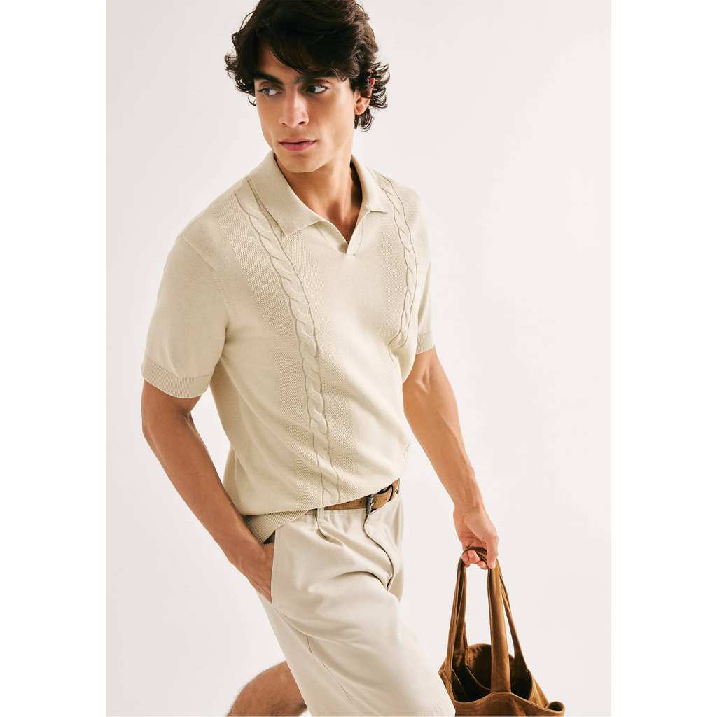 Polo Masculina Manga Curta Em Tricô