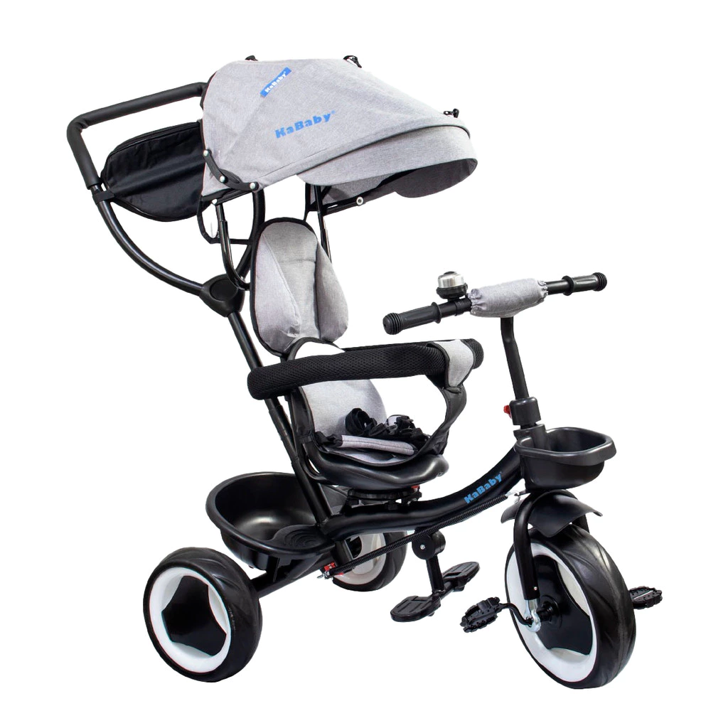 Triciclo Infantil 4 em 1 Multifuncional Carrinho de Bebê Com Pedal Empurrador Capota Solar e 2 Cestas Até 15kg - Kababy — imagem 1