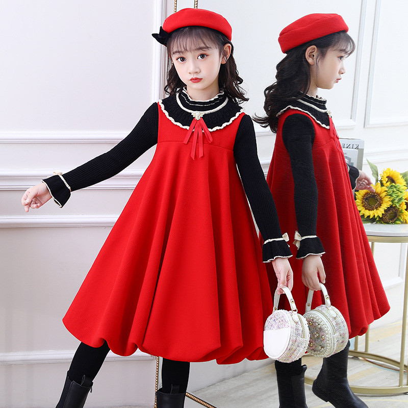 Meninas roupas de outono 2021 roupas infantis versão coreana terno de lã Bowknot saia infantil terno de duas peças estil