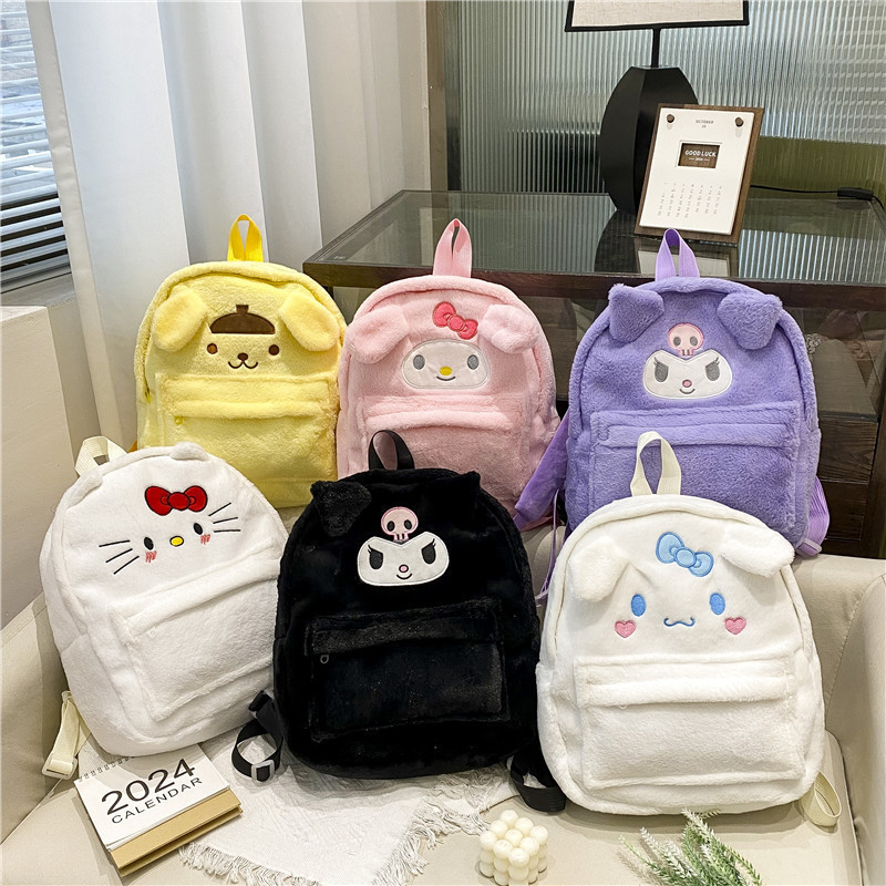Mochila Grande de Pelúcia Sanrio Cartoon Kuromi My Melody Cinnamoroll Hello Kitty Bolsa de Ombro 3587 6514 3941
