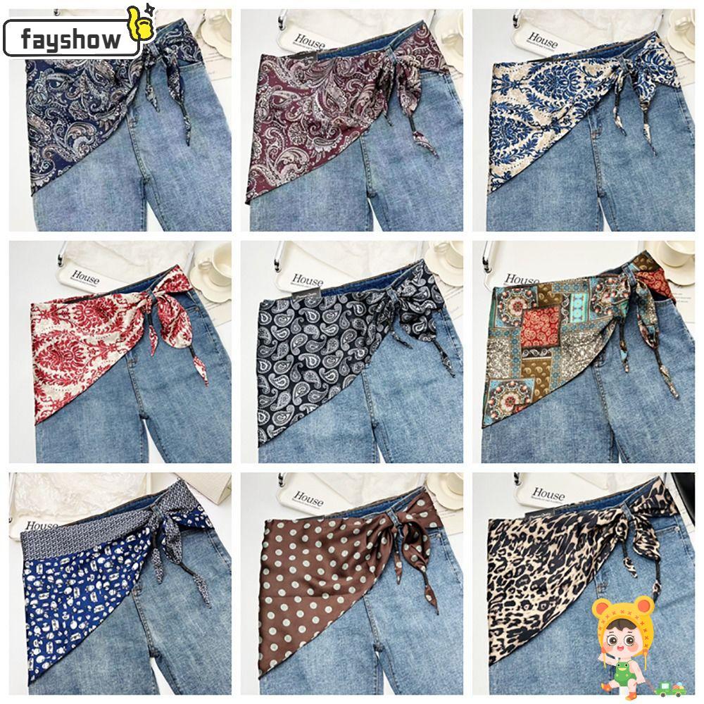 FAYSHOW Lenço De Seda Floral De Caju , Cinto De Triangular De Cintura Estilo Literário De Imitação , Acessório Versátil