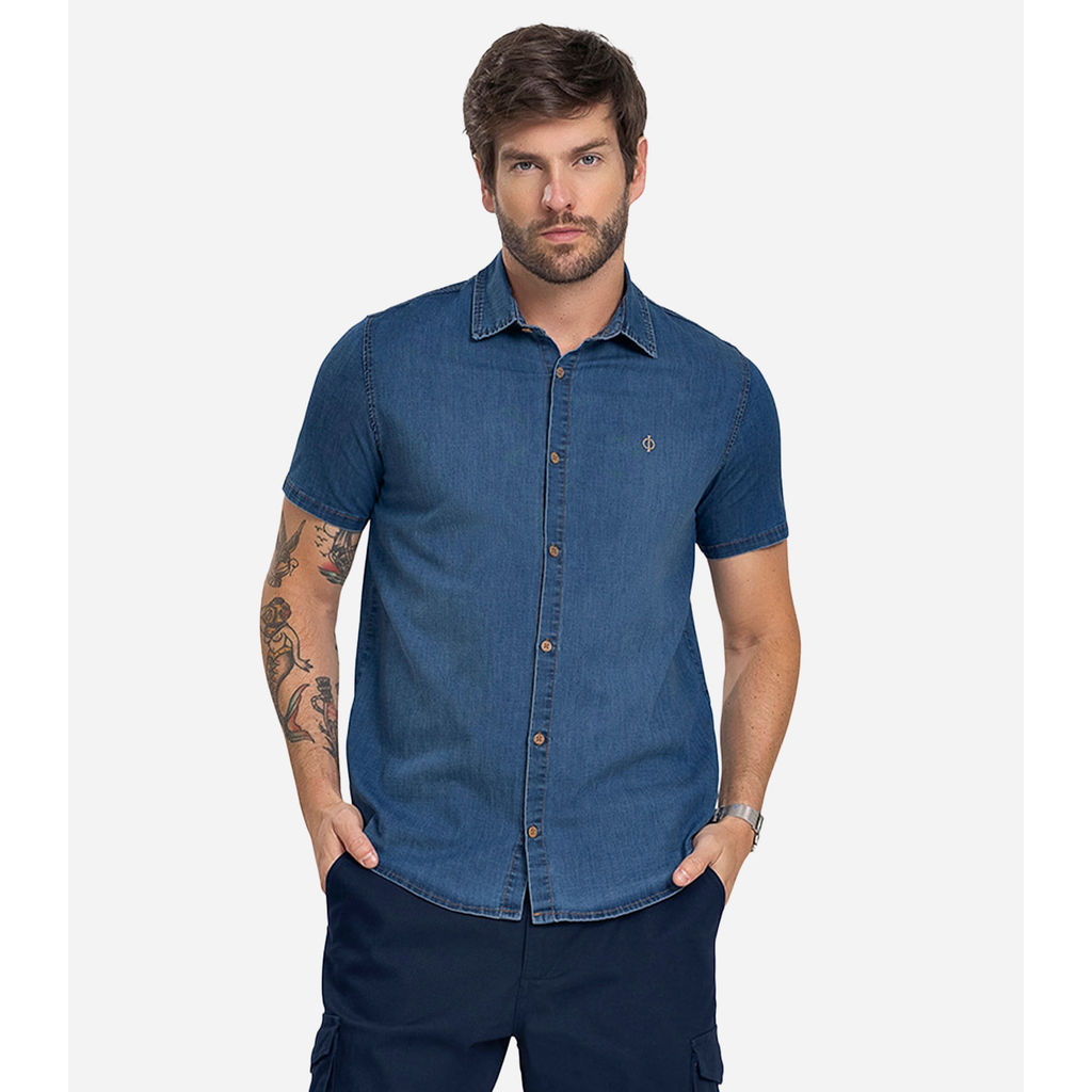 Camisa Masculina Jeans Diametro Azul em Oferta na Shopee