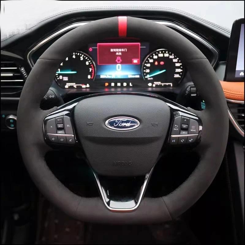 Para Ford Focus Fiesta Kuga Puma Escape (ST |-Line) 2017-2024 Capa De Volante De Carro Em Camurça Costurada À Mão E Resi