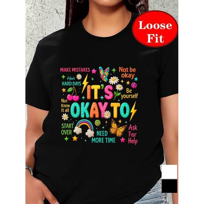 Camiseta Feminina Encourage Yourself Embrace Mistakes Estampada Casual Confortável Inspiradora Moderna Primavera Verão