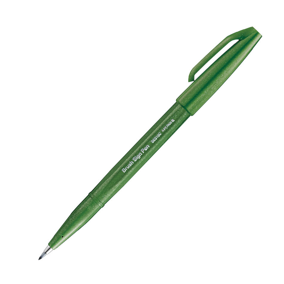 Caneta hidrográfica Brush Sign Pen Verde Oliva Pentel em Oferta na Shopee
