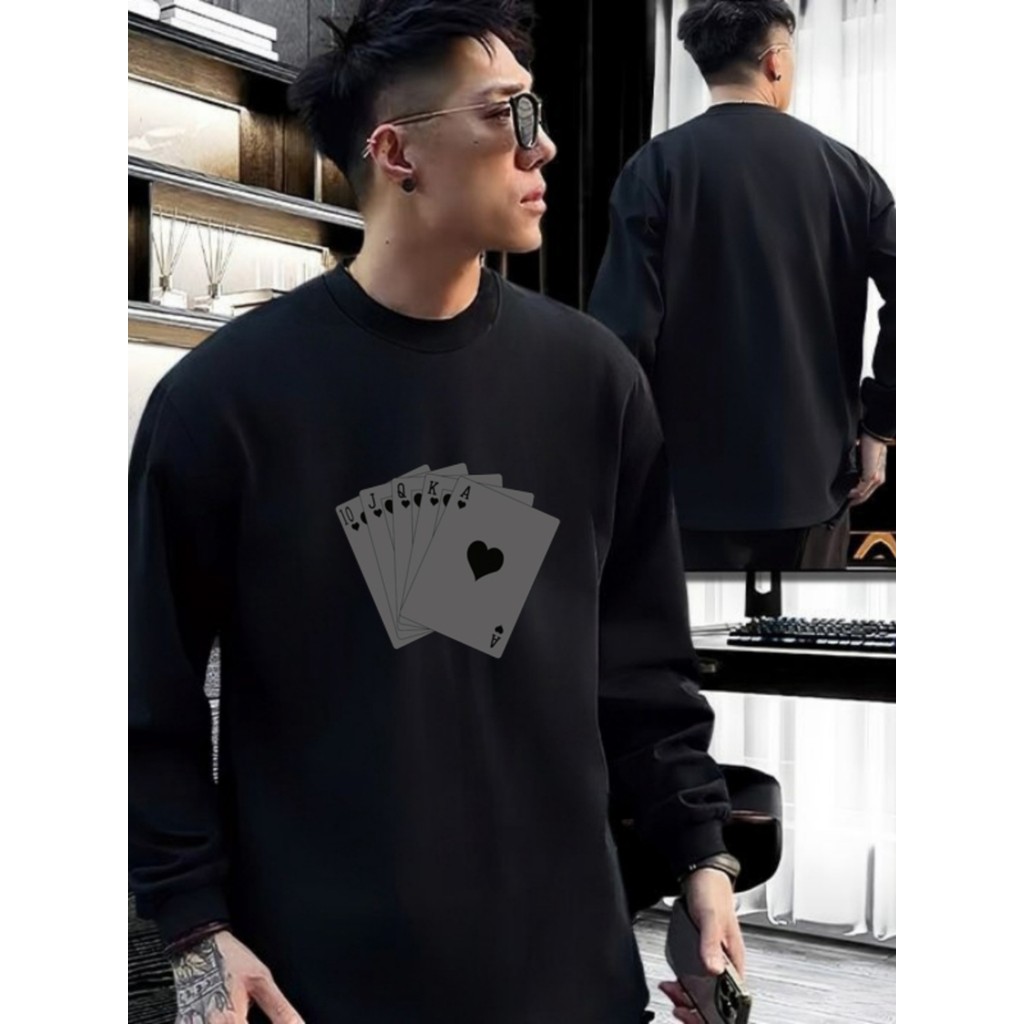 Americano pesado algodão de manga comprida camiseta masculina Street Wear primavera outono All-Match moletom masculino p