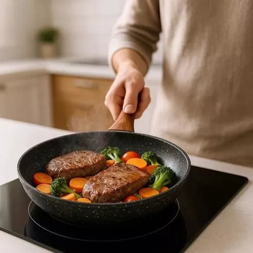 Frigideira Alumínio Antiaderente Ovos Carne Panqueca Omelete Fritar Cabo Baquelite