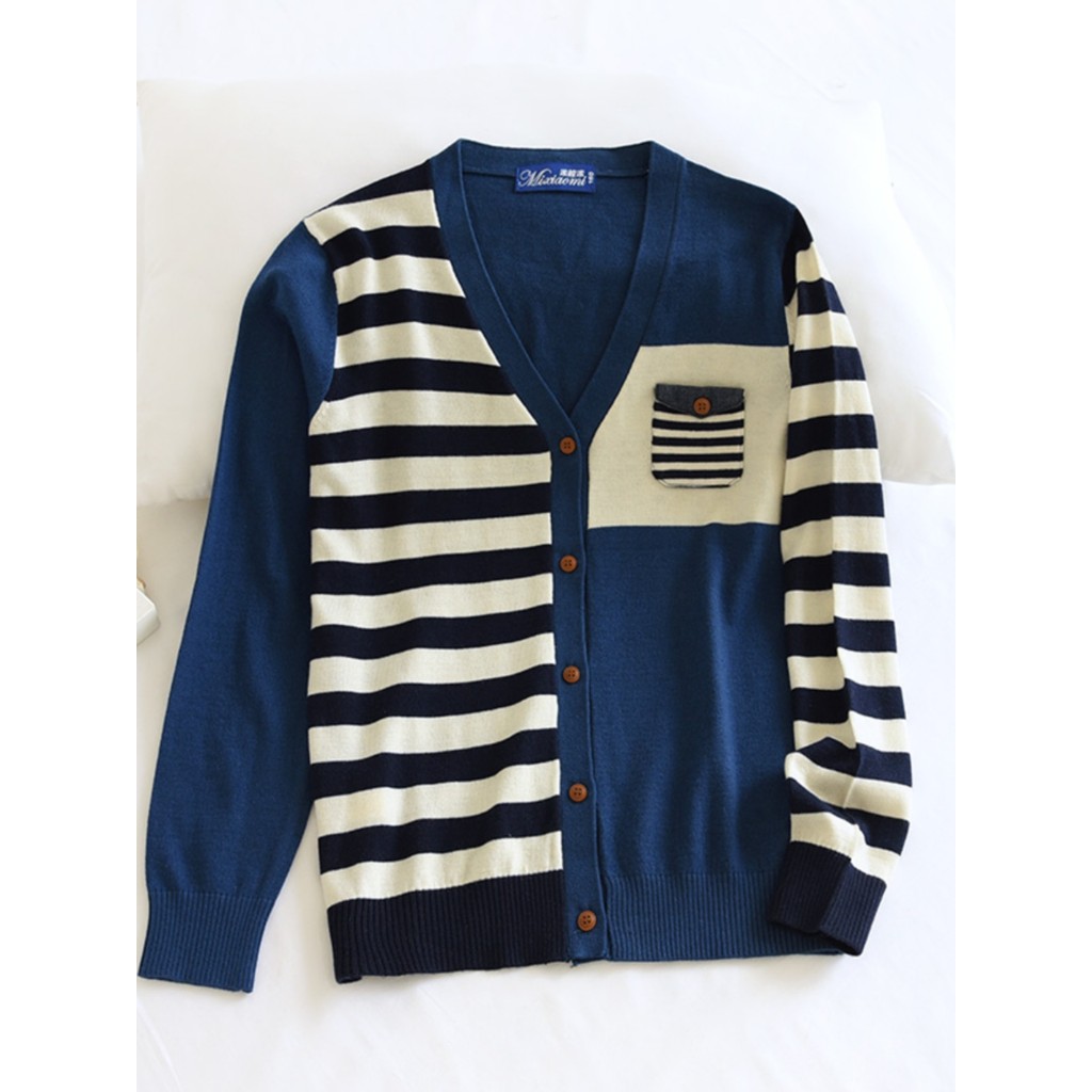 Crianças camisola malhas Cardigan botão com decote em V listrado lã de manga comprida Bottoming primavera outono na moda