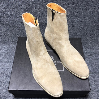 CHELSEA Botas Curtas Masculinas Botas Martin CHELSEA BOOT Britânico Off-White Couro Simples Único Apontado Na Moda