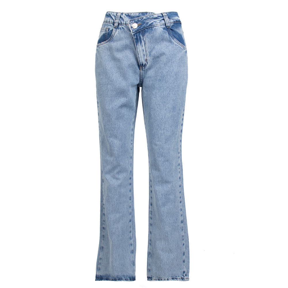 Calça Jeans Feminina Sawary Reta Cintura Alta Azul Claro
