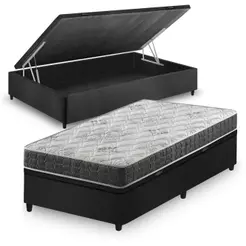 Cama Box Baú Solteiro Preto + Colchão Espuma D33 Ortopédico Zidi San Francisco 88x188x59cm