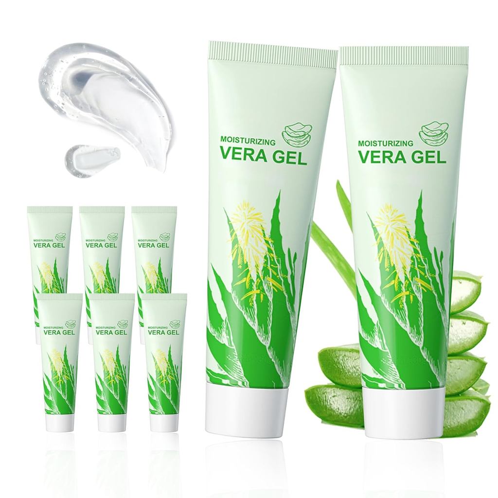 Conjunto de 8 peças de gel de aloe vera orgânico, adequado para rosto e corpo, loção hidratante com proteção solar, hidr