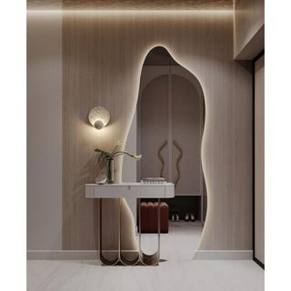 Espelho Orgânico Form 120x50cm Lapidado Casa Moderno Decorativo C/LED PILHAS QUENTE (FORM)