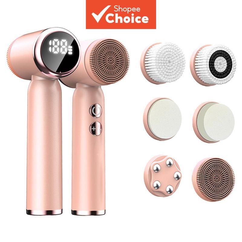 Escova de limpeza facial elétrica portátil impermeável de silicone com rolo rotativo e massagem sônica