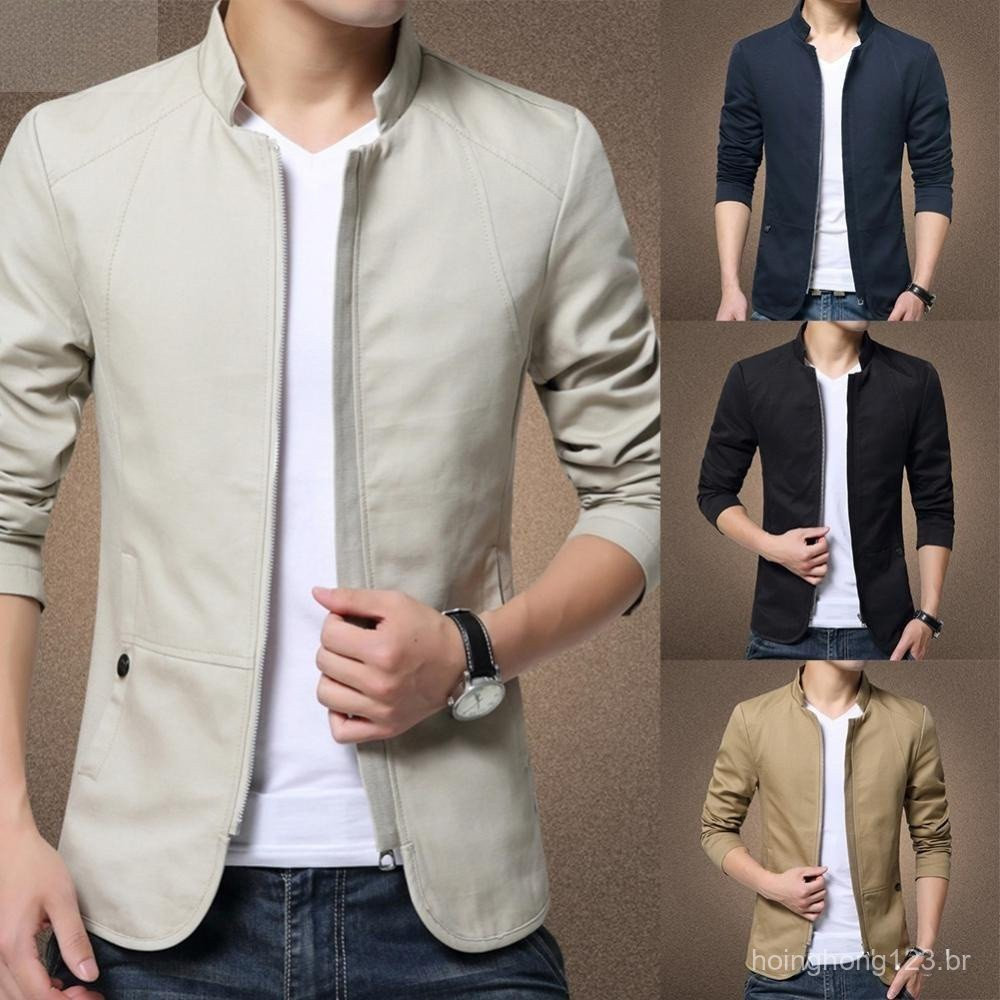 Blazer Casual Masculino com Gola, Corte Slim, Casaco Formal de Negócios com Zíper 184